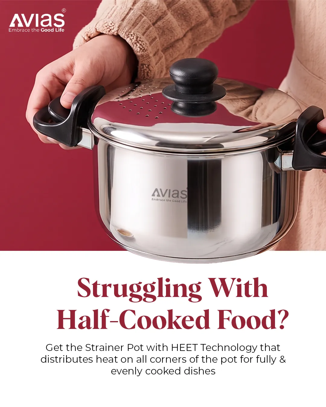 Cookware static ad: "Struggling With Half-Cooked Food?"
