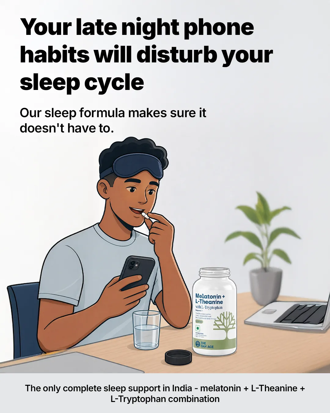 Supplements static ad: "Your late night phone habits will disturb your"