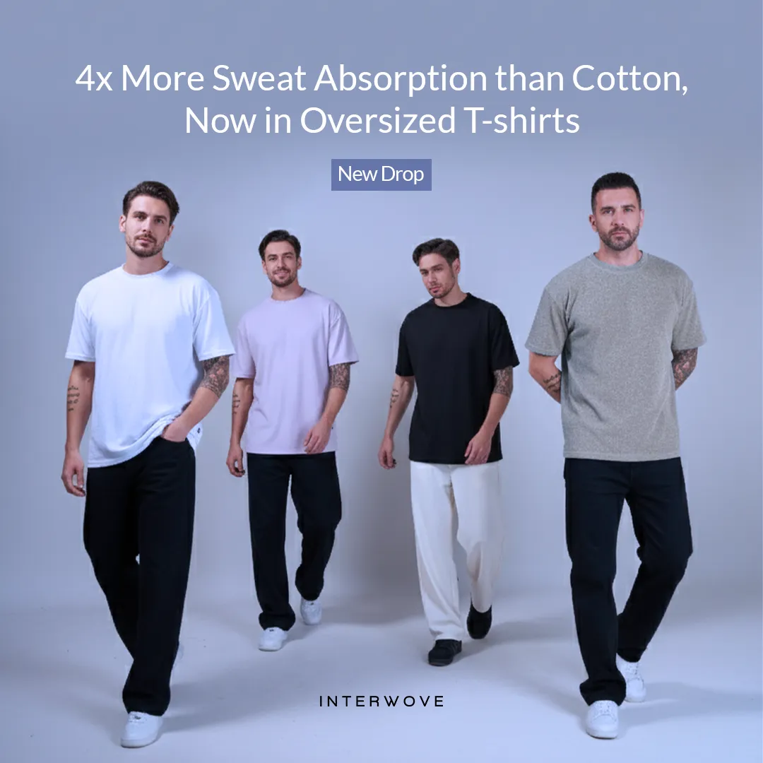 Apparel static ad: "4x More Sweat Absorption than Cotton, Now in Oversized T-shirts"