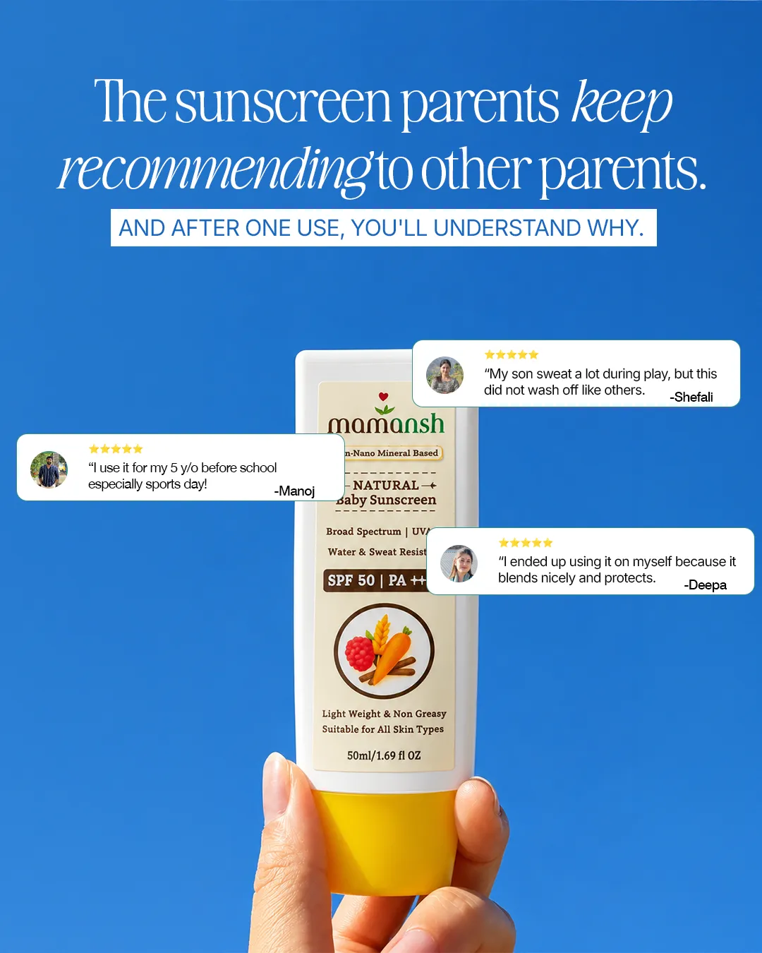 Baby care static ad: "The sunscreen parents keep"