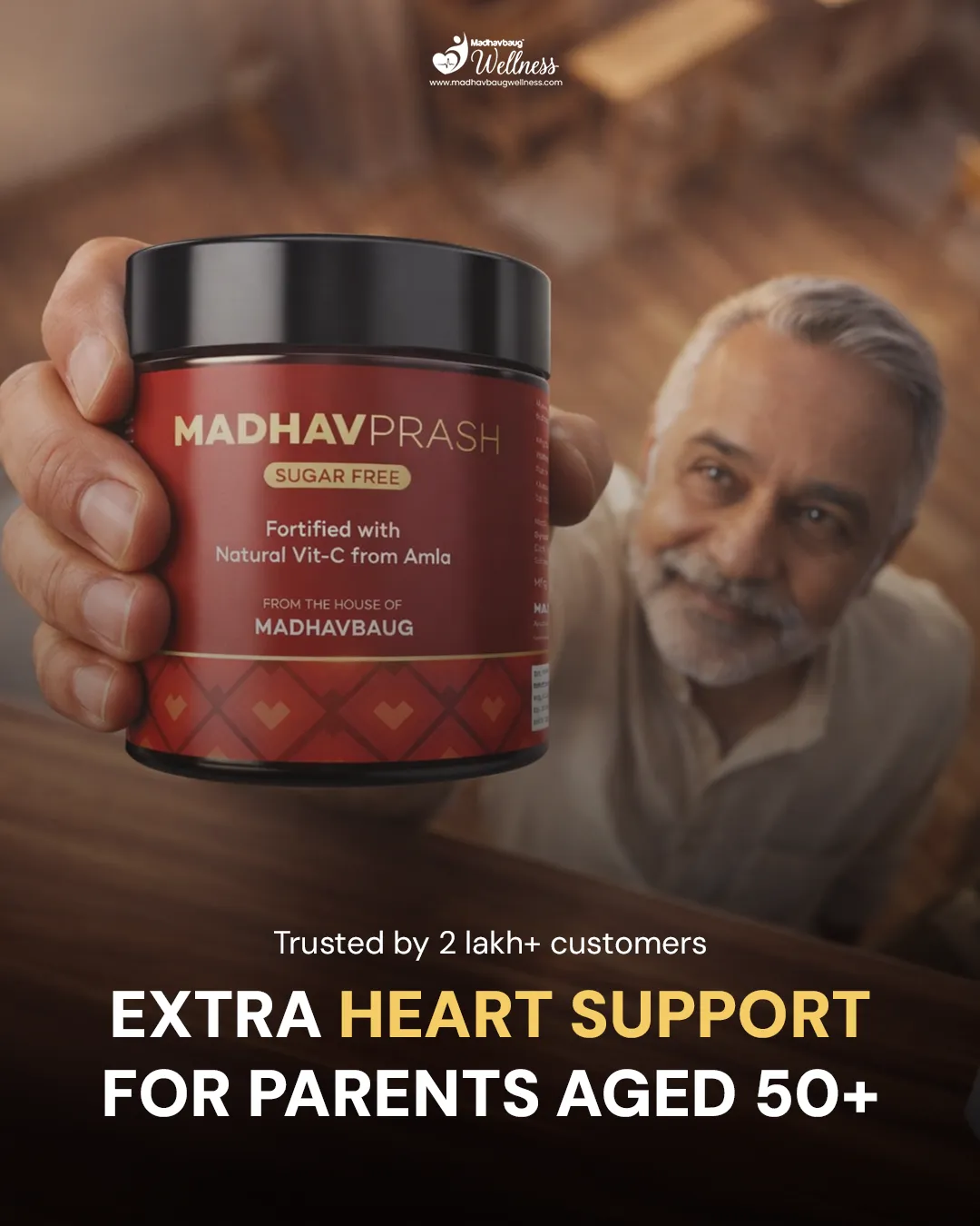 Ayurveda static ad: "Extra heart support for parents aged 50+"