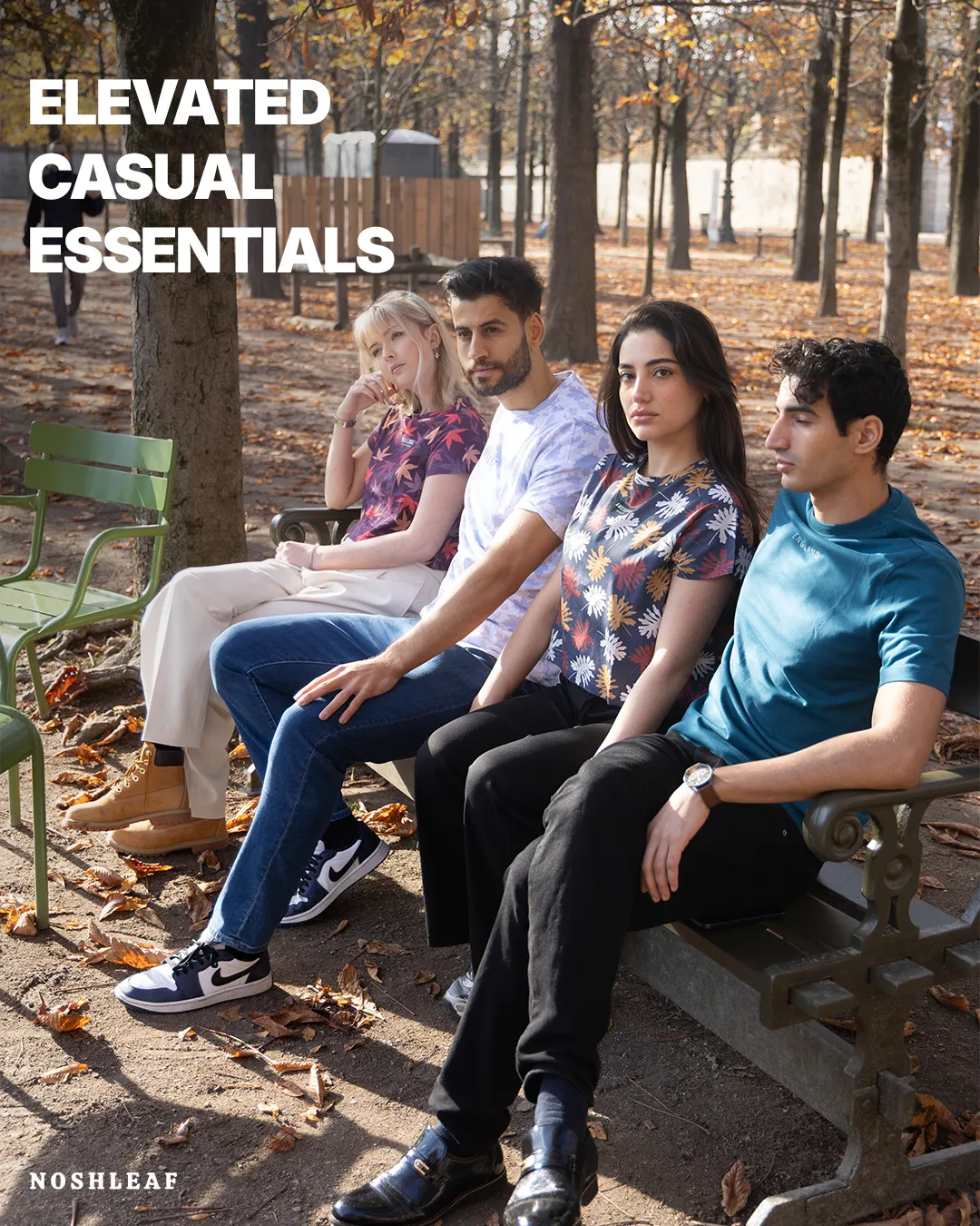 Apparel static ad: "Elevated casual essentials"