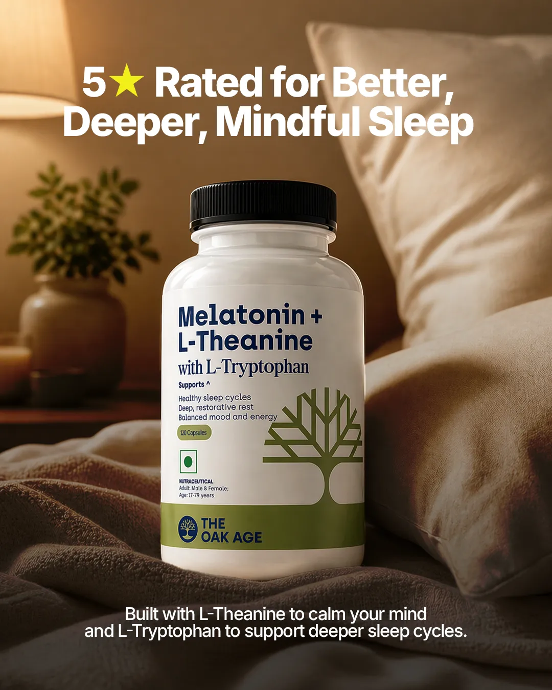 Supplements static ad: "5 * Rated for Better, Deeper, Mindful Sleep"