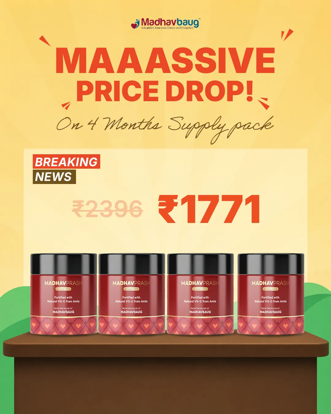 Ayurveda static ad: "PRICE DROP! On 4 Months Supply pack"