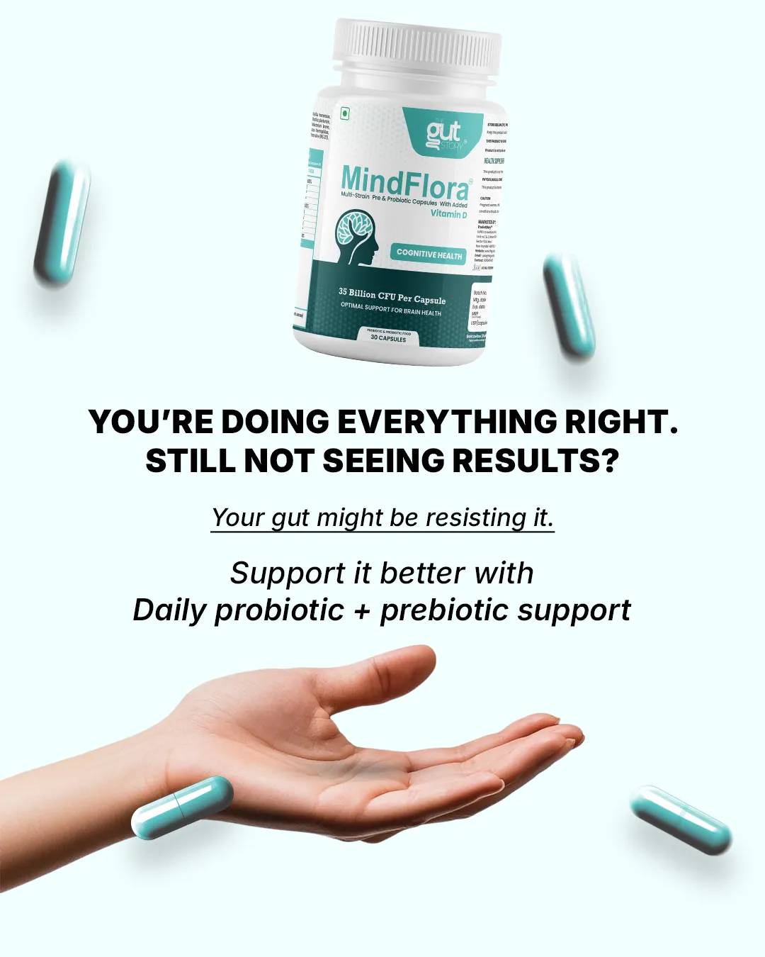 Gut health static ad: "You're doing everything right. Still not seeing results?"