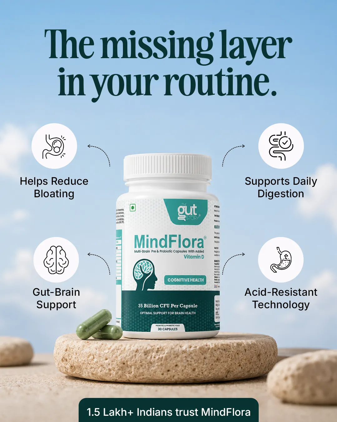 Gut health static ad: "The missing layer in your routine."